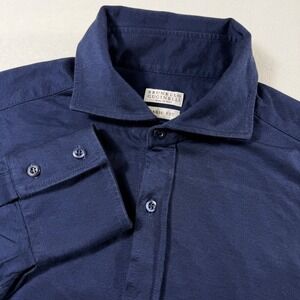 Brunello Cucinelli Shirt Mens L 50 Navy Button Up Long Sleeve Basic Fit Italy